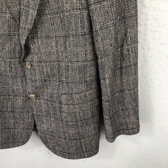Vintage  MW Blazer Mens 41R Black White Glenn Plaid 100% Silk Jacket Sport Coat - Picture 8 of 16